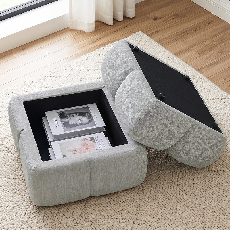 19.7" Wide Modern Chenille Cloud Storage Ottoman, Round Cube Footrest, No Assembly Required, for Living Room, Bedroom, Nursery