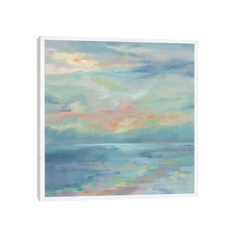 June Morning By The Sea by Silvia Vassileva - Painting on Canvas, 45.72cm H x 45.72cm W x 3.81cm D, White Floater Framed