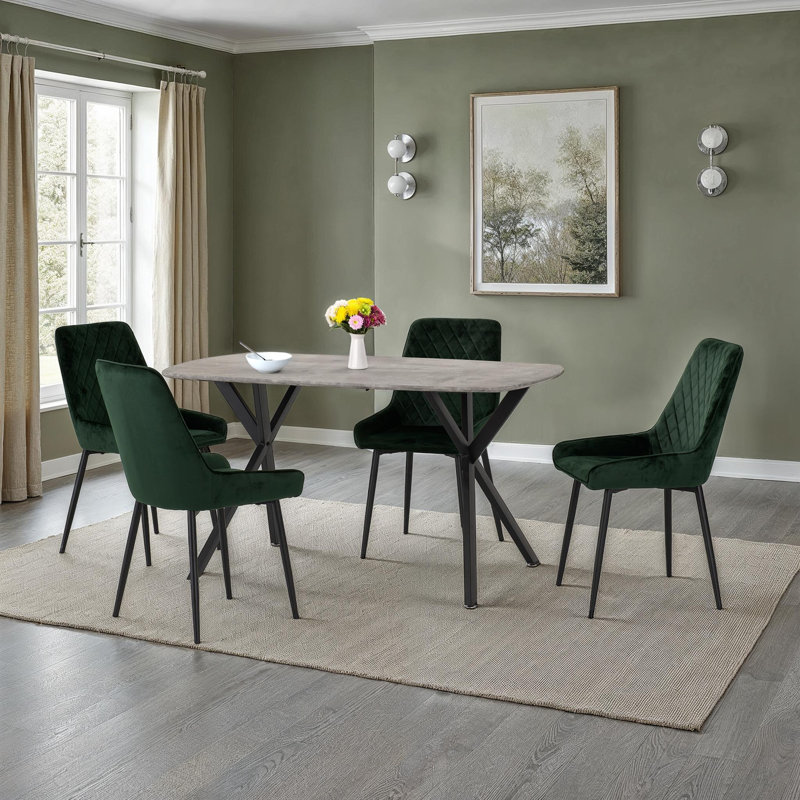 Mizel 4 - Person Dining Set, Emerald Green, Concrete Effect