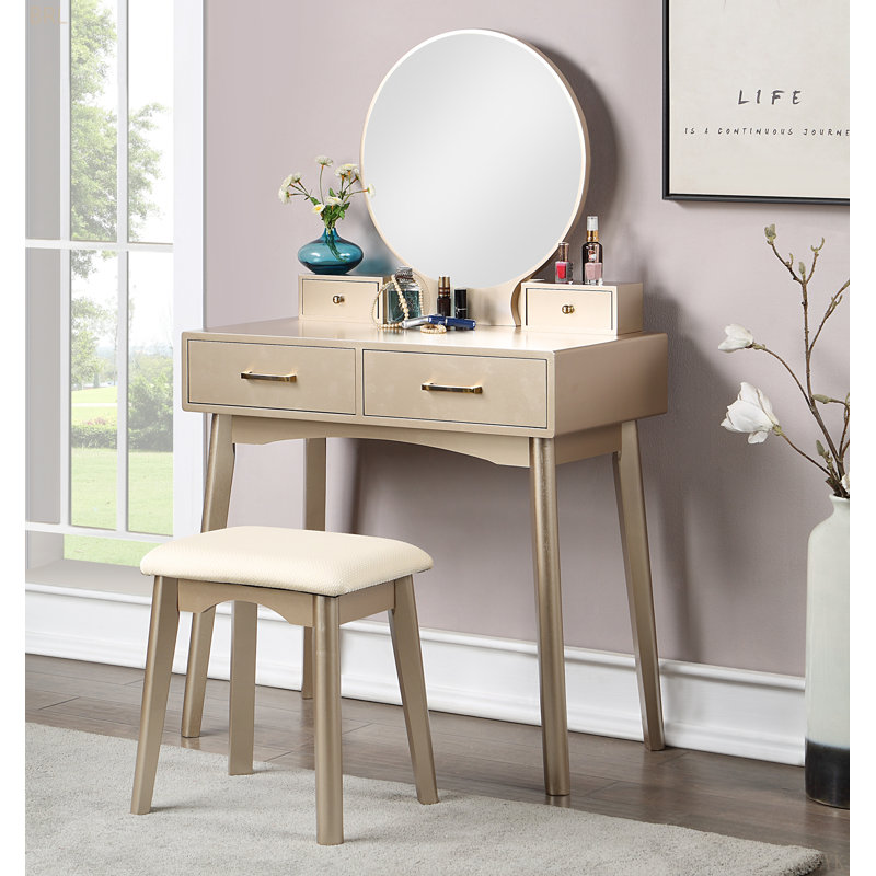Ensemble coiffeuse et tabouret Liannon, Gold