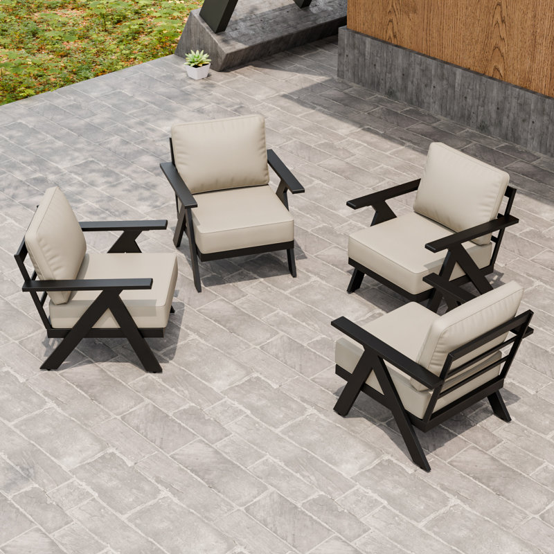 4 Piece Outdoor Aluminum Patio Club Chair with Cushions, Beige
