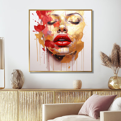 Glam Gold Makeup Red Lips - Fashion Lips Wall Art