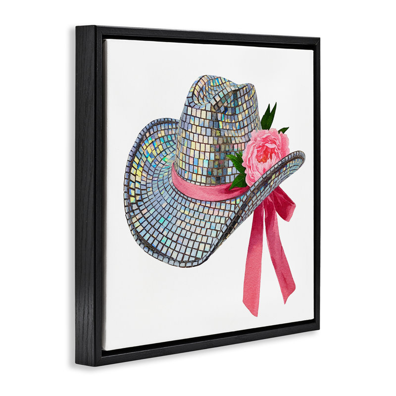 Cadre flottant chic sur un chapeau disco, design par Amanda Greenwood, H 25 po x l 25 po, Cadre flottant noir de jais