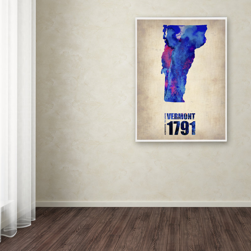 « vermont aquarelle map », reproduction sur toile tendue, H 47 po x l 35 po x P 2 po