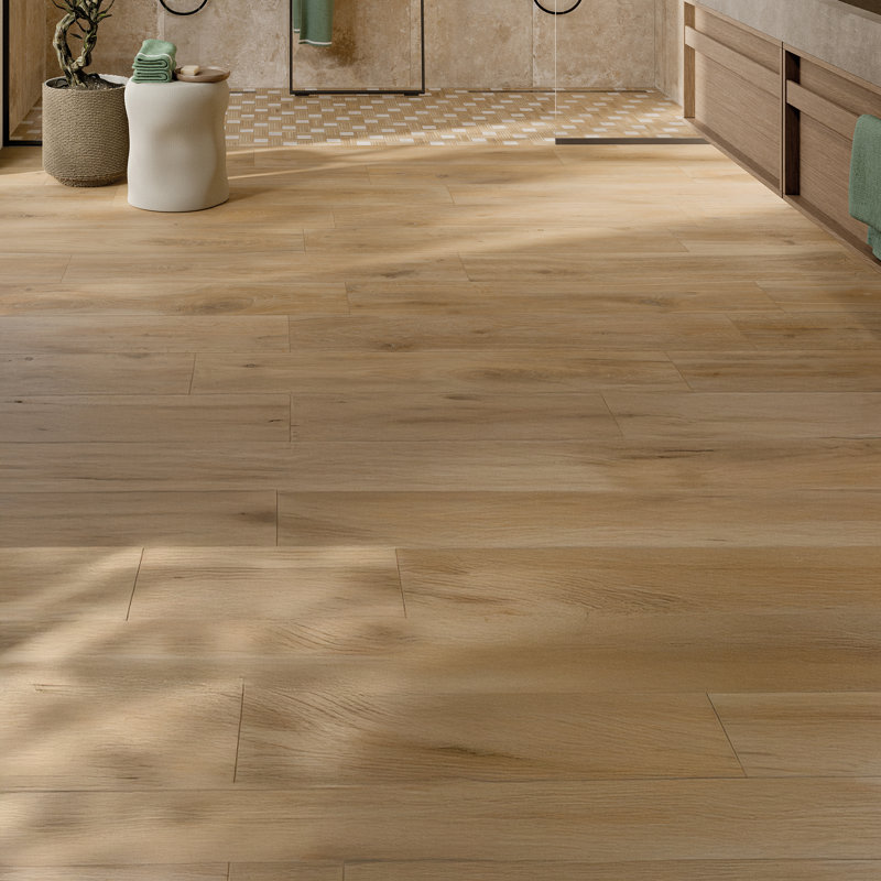 Cortina 9.5" x 48" Italian Wood Look Porcelain Floor Tile, Cognac Oak