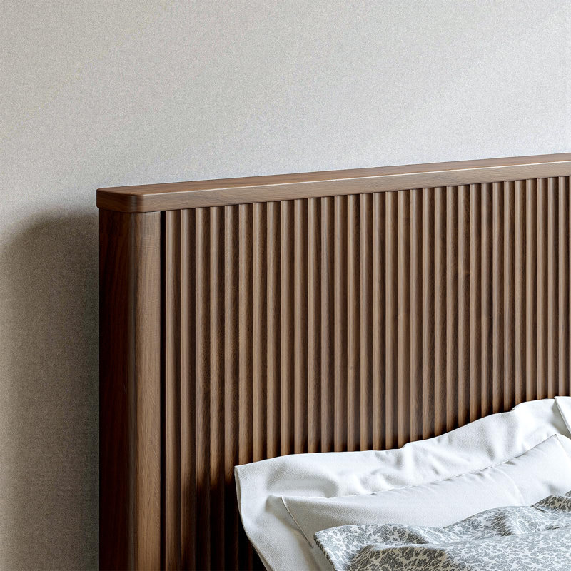 Structure de lit cannelée avec tête de lit haute 52 po et banc de rangement, lit plateforme en bois avec coffre de rangement de 80 po, aucun sommier nécessaire
