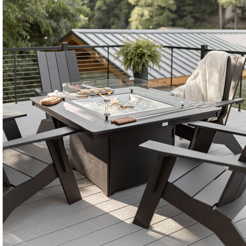 Foyer de table carré berlinois Berlin Gardens, Plateau martelé noir avec base baies