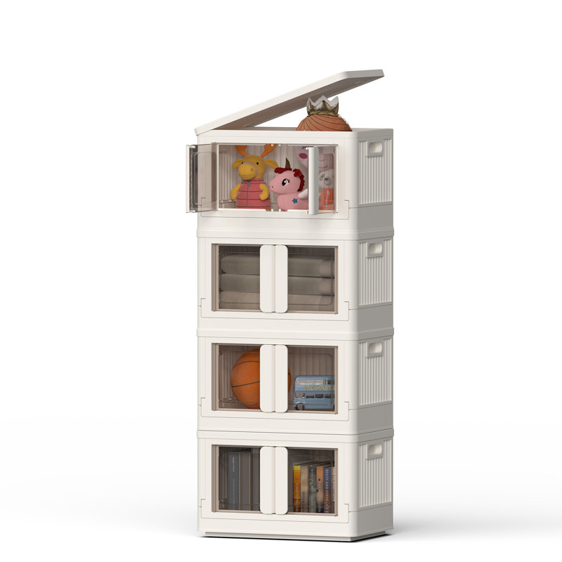 Stackable Collapsible Plastic Storage Bins with Lids – 150 QT Closet Organizers with Doors, 19” L x 12.2” W, White