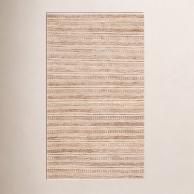 Brown Beige Hand-Woven Striped Wool Rug