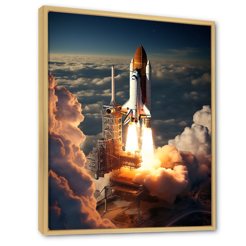 Space Shuttle Launch III - Space Shuttle Canvas Art Print, H 20 po x l 12 po x P 1 po, Cadre naturel flottant