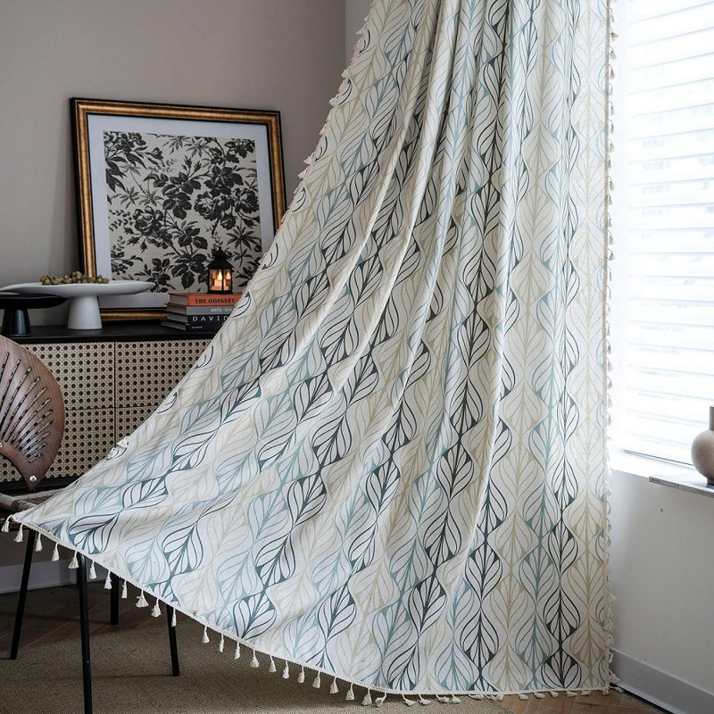 Lilyana Boho Curtains 2 Panels Leaf Semi Sheer Drapes Tassel Rod Pocket, 59" W x 87" L
