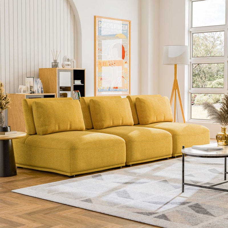 Canapé modulaire 3 pièces Aukeem, Polyester jaune
