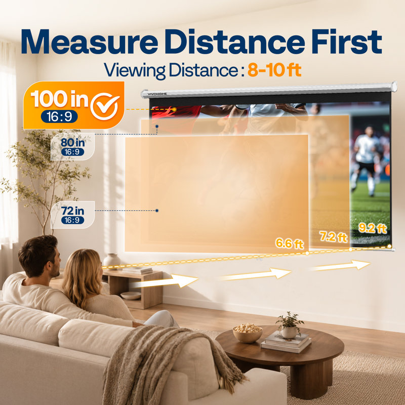 Manual Ceiling Mounted Projector Screen, 100" Diagonal (58" x 91"), White