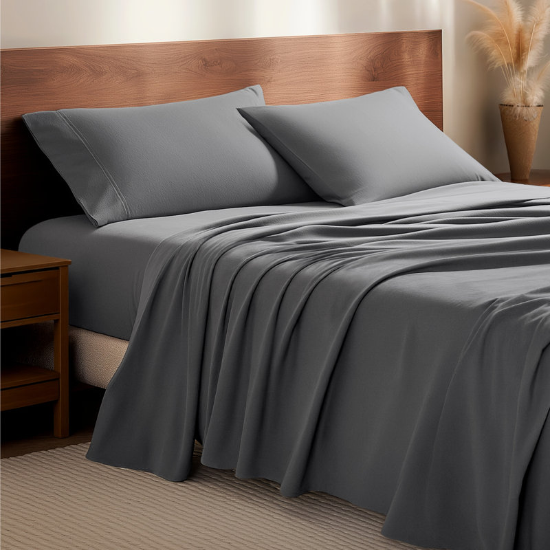 100% Cotton Flannel Sheet Set, Gray, Queen Sheet Set with 2 Pillowcases