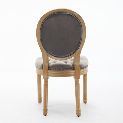 French Style Solid Wood Frame Antique Painting,Hand-Pulled Buckle Decoration Velvet Artificial Leather Dining Chair With Nailhead Trim ,Wood Legs,Steel Spring Inner,Set Of 2