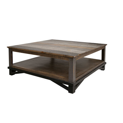 Table basse de 45 pouces, tablette inférieure carrée, bois brun transitionnel Gen genise