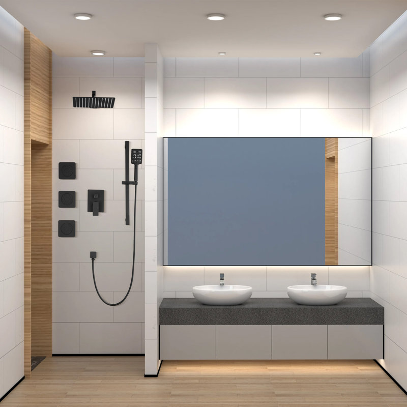 12 Inch Slide Bar Shower System,square Shower Sets Complete Rain Shower Head With Handheld And Body Jets Combo,wall Mounted