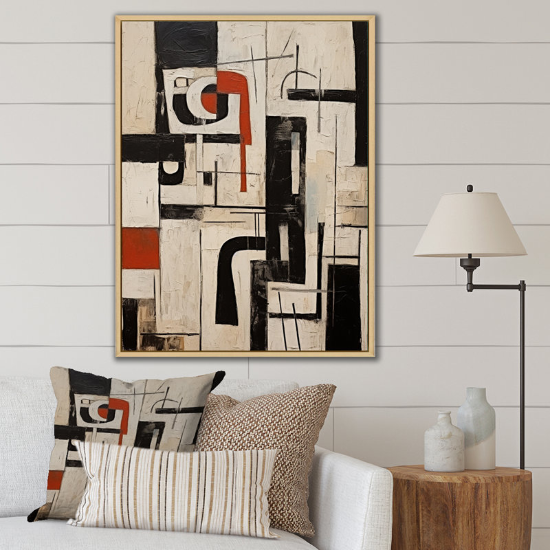 "Urban passion" abstrait rouge noir blanc I - art mural moderne sur toile géométrique, H 40 po x l 30 po x P 1,5 po