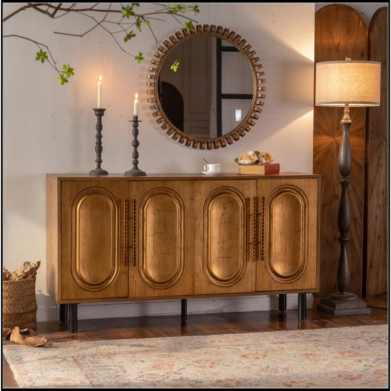 Buffet avec rangement - armoire de cuisine en bois avec tablette réglable, console sans poignée pour la salle à manger, table d'entrée moderne avec 4 portes