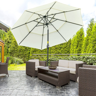 Parasol de marché extérieur à 3 niveaux avec manivelle, inclinaison à bouton-poussoir pour terrasse, jardin et pelouse (sans base)