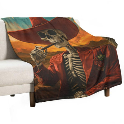 Skeleton Smoking Sunset Desert Vista Luxury Flannel Throw Blanket, Soft Warm Fuzzy Blanket for Living Room Sofa Bed Home Decor