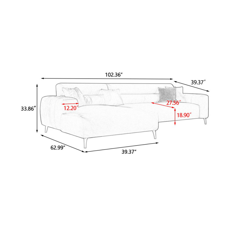 Canapé modulaire 2 pièces rembourré, Orienté à gauche (vu de face), H 33,86 po x l 102,36 po x P 62,99 po