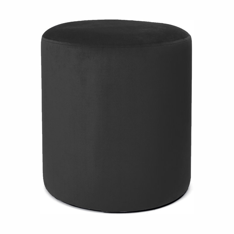 Hensel 28cm Wide Velvet Round Solid Colour Pouffe Ottoman, Black
