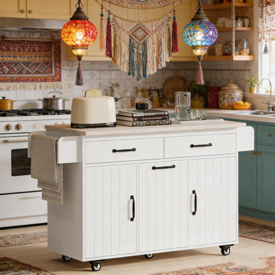 Îlot de cuisine roulant avec poubelle basculante, abattant, tablette réglable et rangement multifonctionnel pour les cuisines modernes.