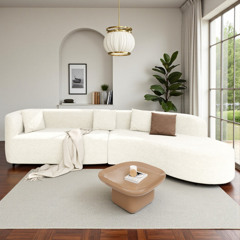 2 - Piece Modular Chenille Upholstered Sectional, Beige Chenille