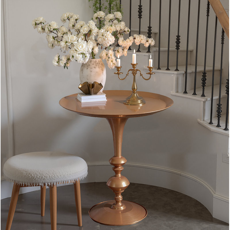 Small Round Gold End Table, 29.3" Height, Vintage Metal Accent