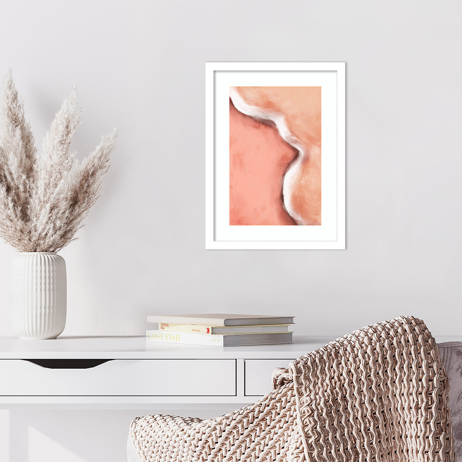 Galya "Peachy Wave" Print by Treechild, White, 17" H x 13" W