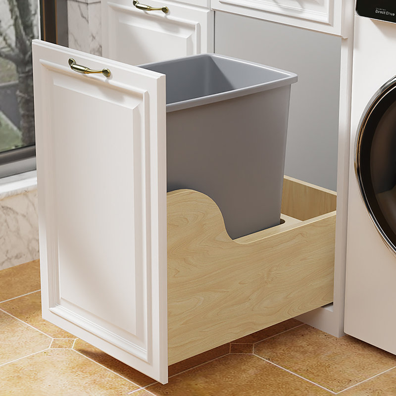 Poubelle coulissante en bois avec fermeture en douceur, 8.75