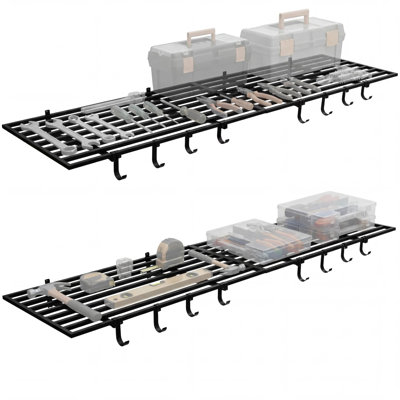 2-Pack 4ft Heavy Duty Garage Shelves with Hooks, Wall Mounted Storage Racks, 800 lbs Total Capacity