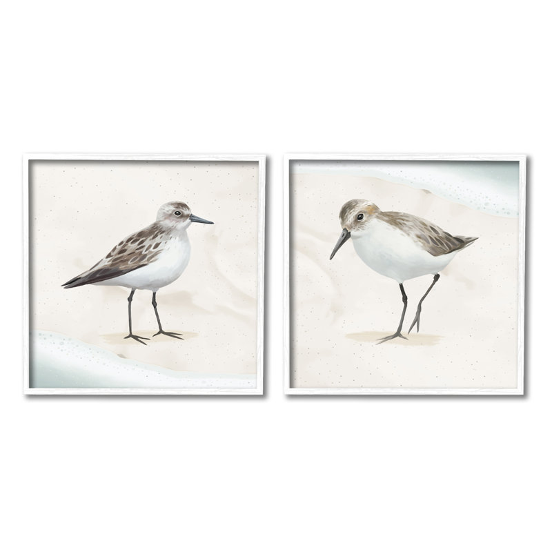 Ensemble de 2 bécasseaux apaisants sur sable de plage, H 17 po x l 34 po x P 1,5 po, Giclée encadrée blanc bord de mer