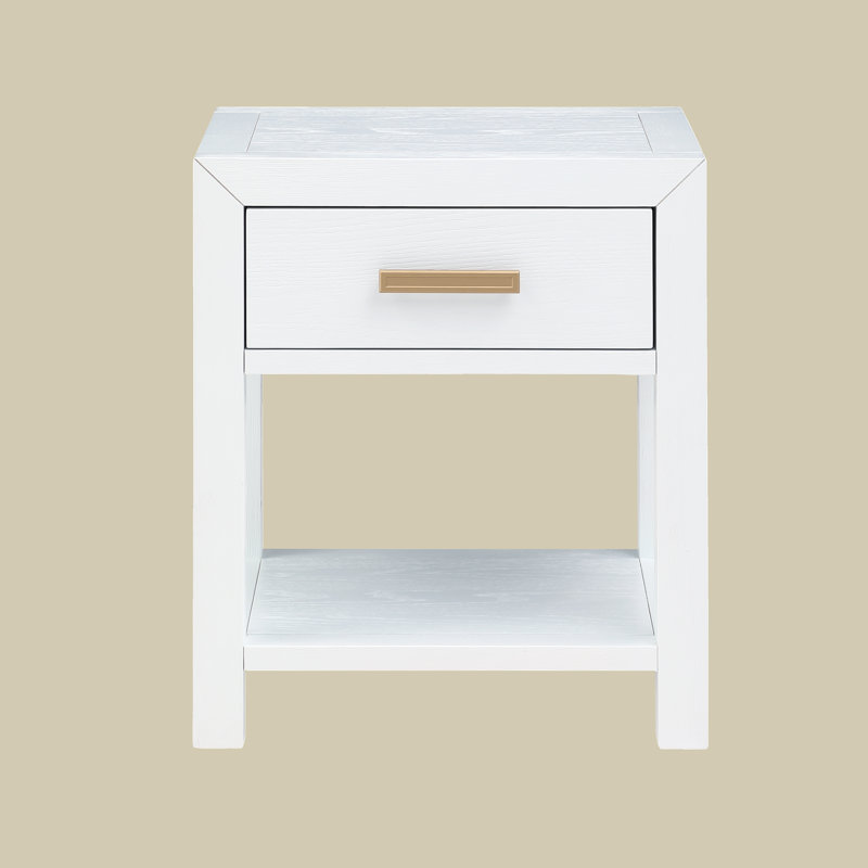 Solid Wood Single Drawer Nightstand, White Oak