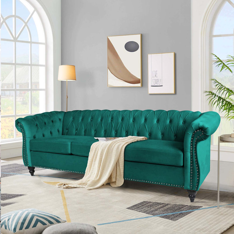 Jemotte 83.85'' Upholstered Velvet Sofa, Green Velvet