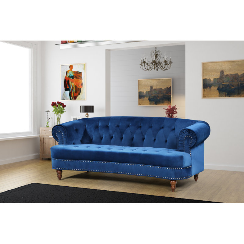 Lambdin Velvet Sofa, Blue, 31.89" H x 81.89" W x 35.04" D