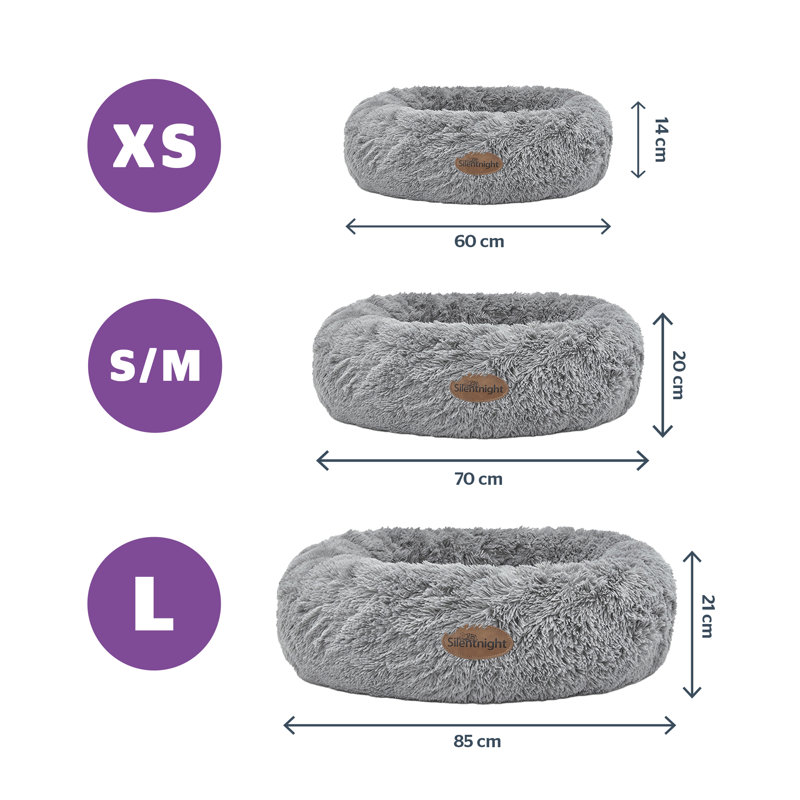 Silentnight Calming Plush Donut Pet Bed, 14cm H x 60cm W x 60cm D, Grey