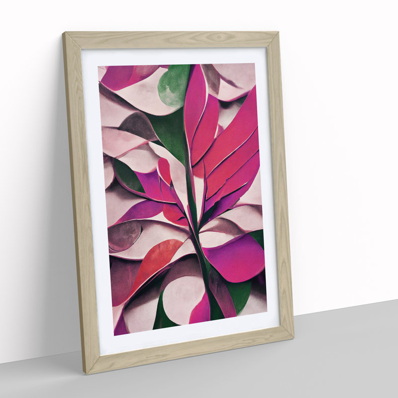 Abstract Leaf Art No.4 - Print, 66cm H x 48cm W, Oak Framed, White