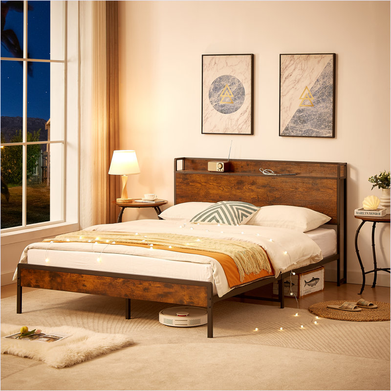 Base de lit avec station de charge, Brun, Grand