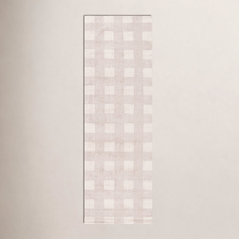 Tapis beige en coton tissé à plat à la main Barclay, Tapis de couloir 2 pi 3 po x 8 pi