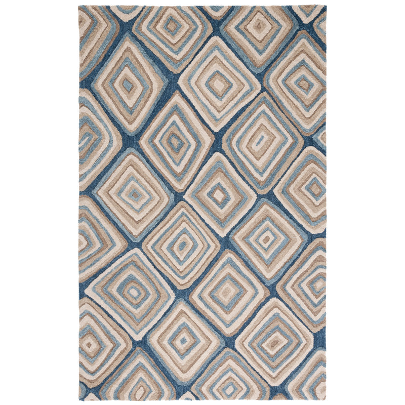 Tapis géométrique en laine touffeté à la main Boarer, Rectangle 9 pi x 12 pi