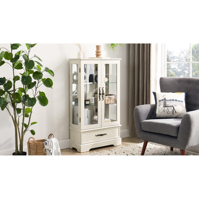 Armoire blanche avec tablettes réglables - illuminée pour un tiroir intérieur élégant, Blanc