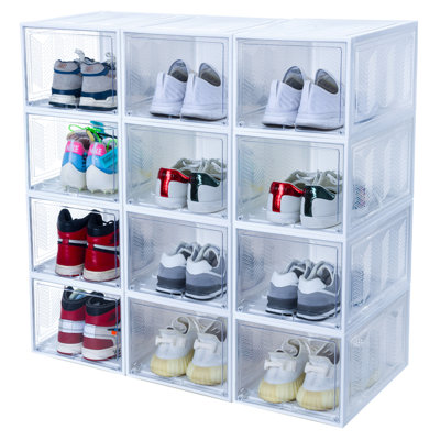 Stackable Large Shoe Containers Shoe Storage Box with Hard Plastic Drop Front for Sneakers