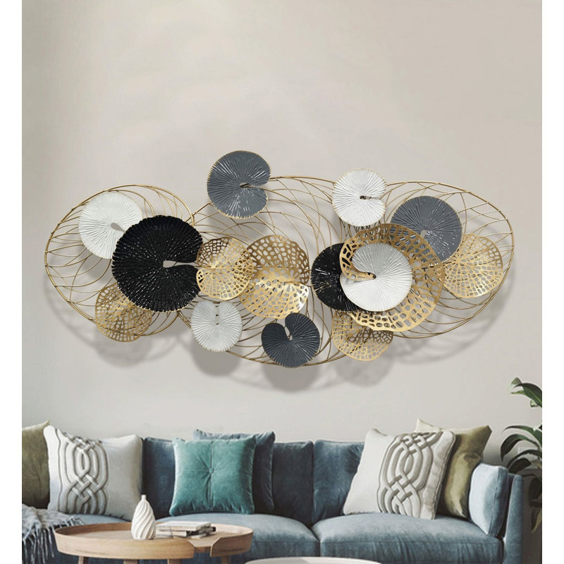 Décoration murale moderne feuille de lotus en fer avec cadre doré