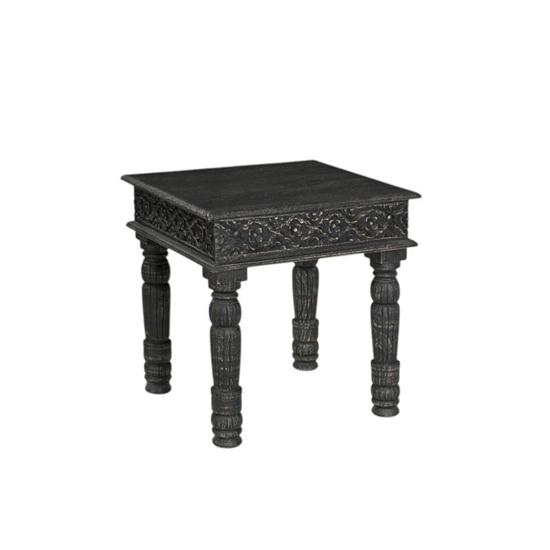 24" Black Distressed Solid Wood End Table