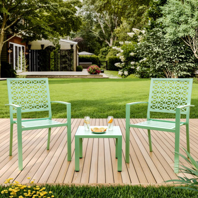 Ensemble bistro 3 pièces en fer, table d'extérieur empilable et 2 chaises, mobilier de salle à manger en métal résistant aux intempéries pour balcon, porche, cour et petits espaces