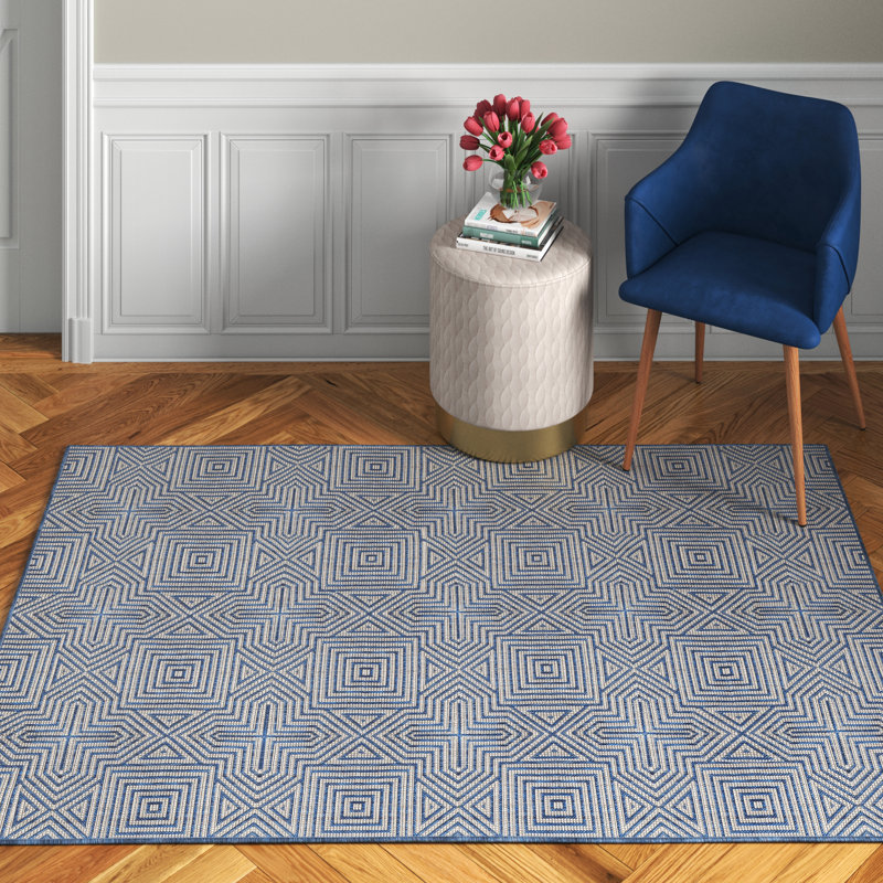 Tapis intérieur / extérieur bleu Kynnsley, Rectangle 5 pi x 8 pi