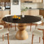 Table de salle à manger ronde moderne avec table en pierre frittée de qualité supérieure et base en bois massif robuste pour 2/4/6-1007300664-1007300665