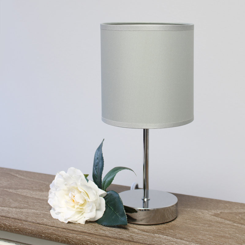 Amandev Simple Designs Mini Basic Table Lamp with Drum Fabric Shade, Slate